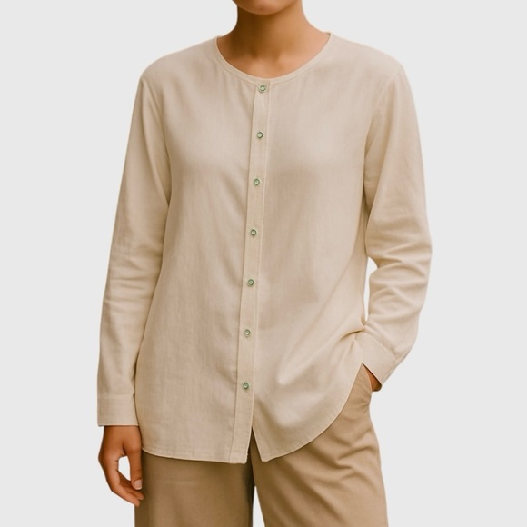 Talbots vintage silk button up blouse shirt light tan Women’s 12  Neutral - Picture 9 of 10